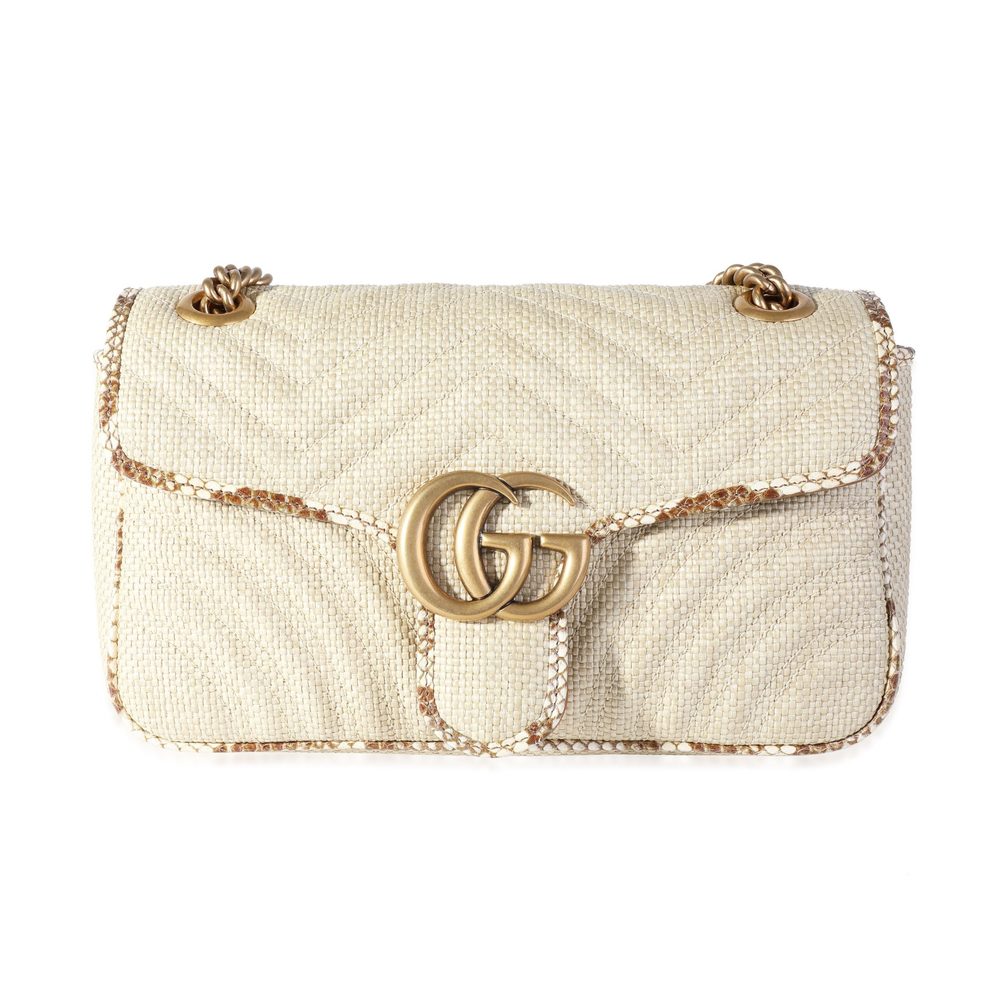 Gucci Matelass Raffia & Python Trim Gg Marmont Sm… - image 1